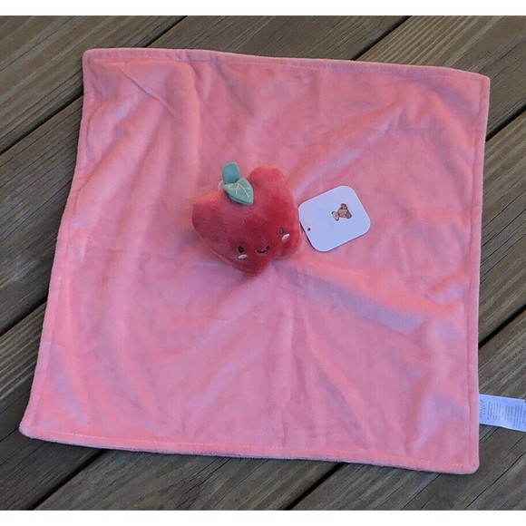 Rene Rofe Baby Apple Security Blanket Pink White Striped Velour Minky Lo… - Picture 4 of 5